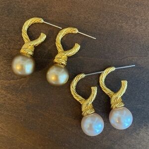 Two Pairs of Loop Pearl Earrings